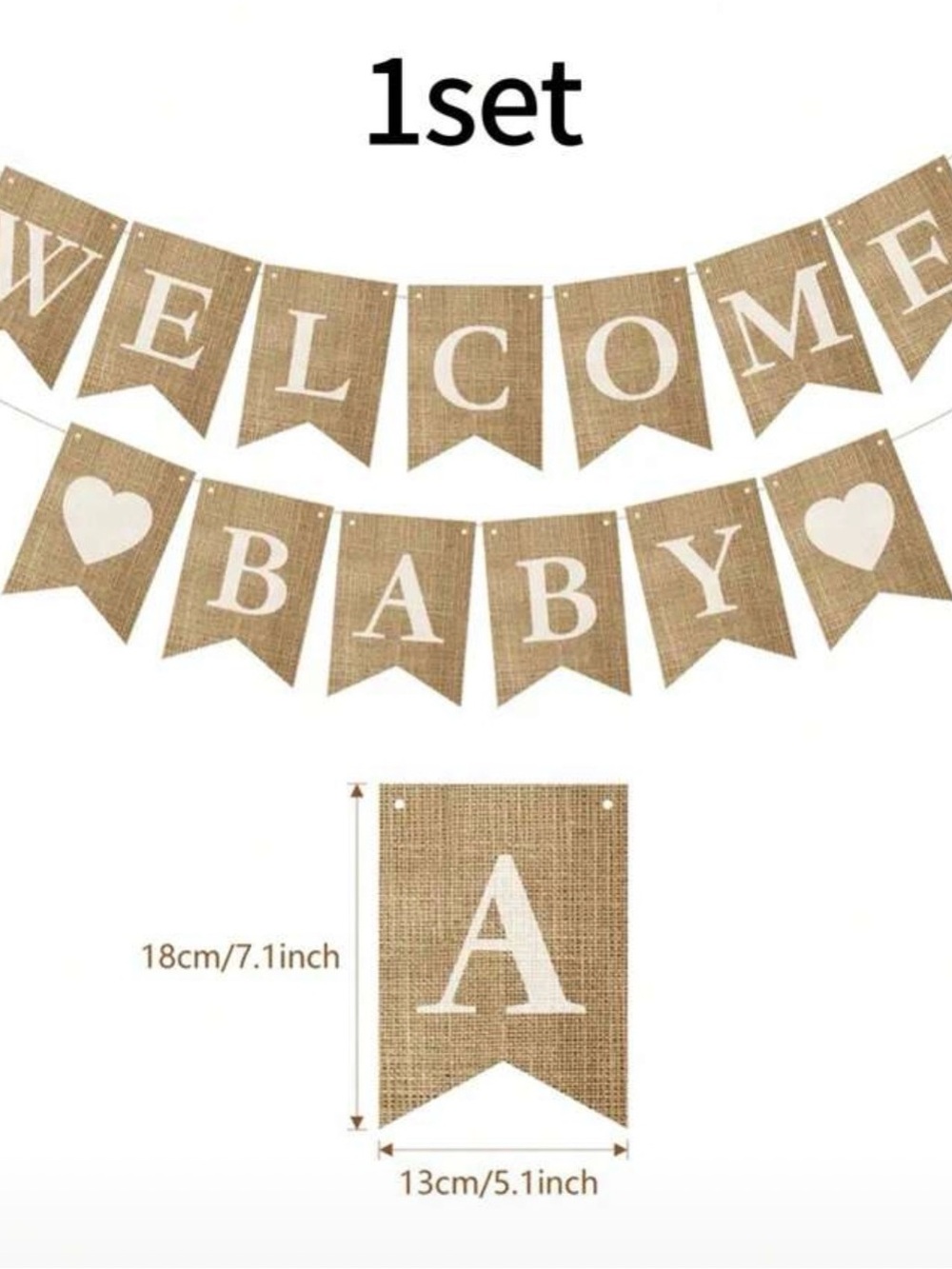 Burlap "WELCOME BABY" Banner Garland - Natural Brown